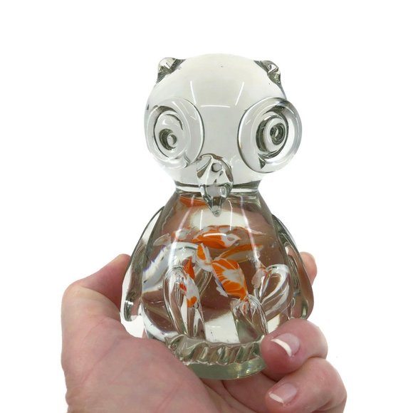 Vintage Art Glass Owl Paperweight Controlled Bubbl - Picture 3 of 9